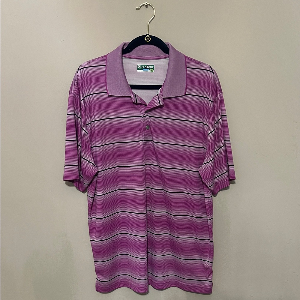 PGA Tour Men's Purple Striped Polo Shirt